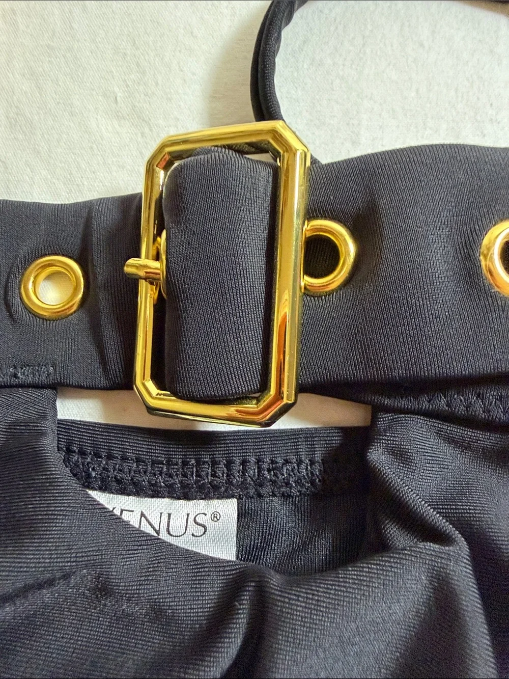 Venus Black Swimsuit Tankini top with Gold Accent Adjustable Buckle